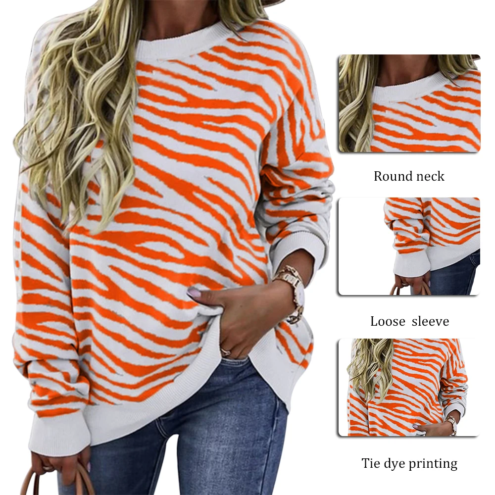 

Women Fashion Striped Print Hoodies Sweatshirt Casual Spring Autumn Tie Dye Pullover Tops Elegant O Neck Long Sleeve Sweatshirts