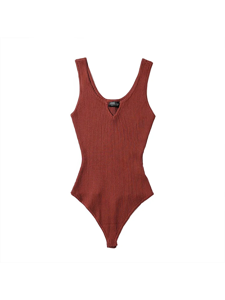 

Sexy V Neck Ribbed Knit Bodysuit Women Sleeveless Tank Top Bodysuit T Shirt Body Overalls for Woman