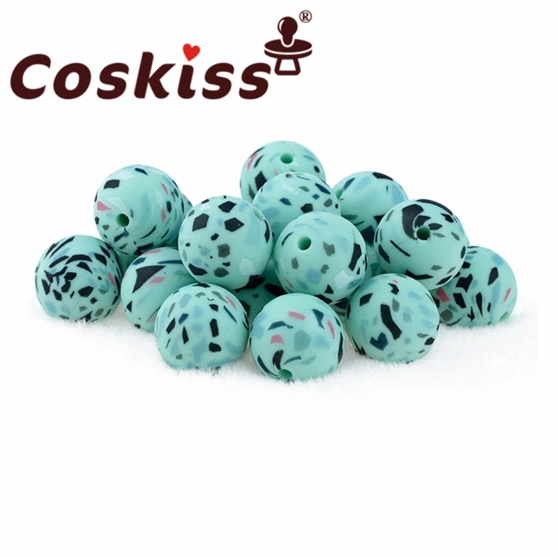 

Силиконовые бусины Coskiss, прорезыватель, круглая печать, 5 шт., 15 мм, материалы для пищевых продуктов, поделки «сделай сам», бусины-погремушки д...