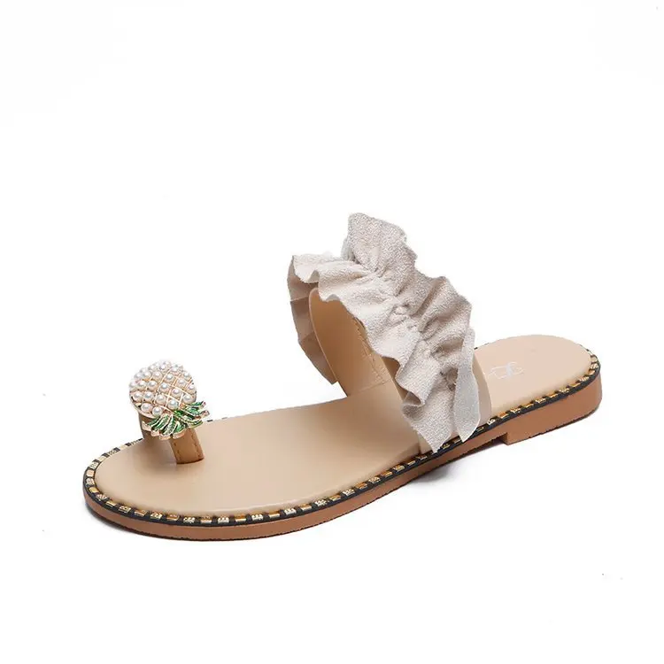 Ананас для женщин Стразы классные тапочки модная обувь на плоской подошве