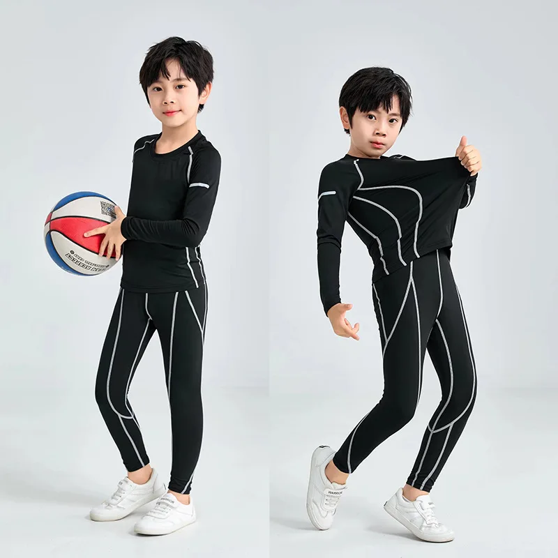 2PCS Kids Compression Base Layer Running Sets Survetement Football Basketball Soccer Training Pants Shorts Sport Tights Leggings