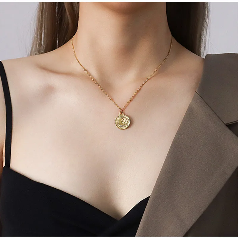 

Ожерелье с подвеской в виде Луны и солнца из нержавеющей стали с золотым покрытием для женщин, модные круглые ожерелья, аксессуары для женск...