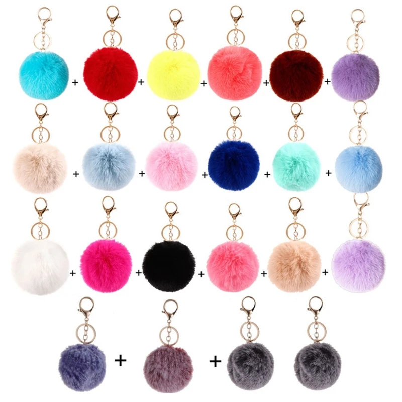 

22 Pieces Pom Poms Keychains Fluffy Pompoms Keychain Faux Rabbit Fur Pompoms Keyring for Car Bag Phone Key Cute Charm