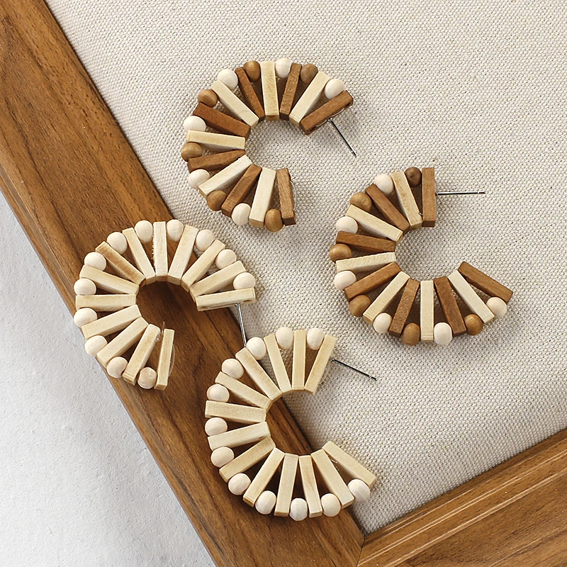 Женские серьги ручной работы AENSOA этнические деревянные сережки C-образного