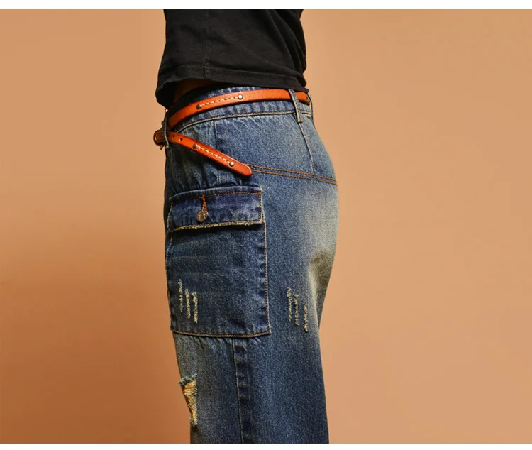 Hole cotton jeans autumn and winter Fashion casual plus size female women girls loose clothing