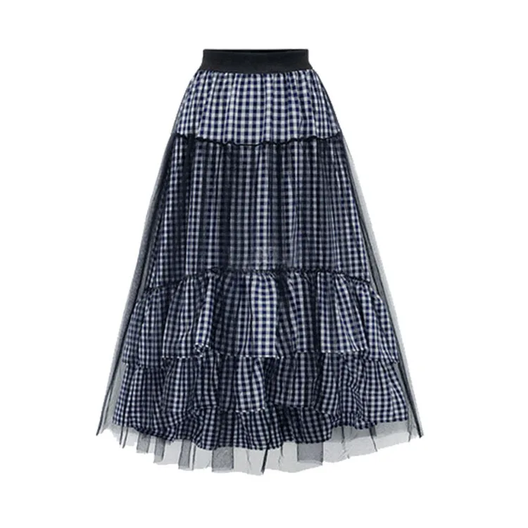 Юбка женская плиссированная длинная в клетку черная сетчатая школьная