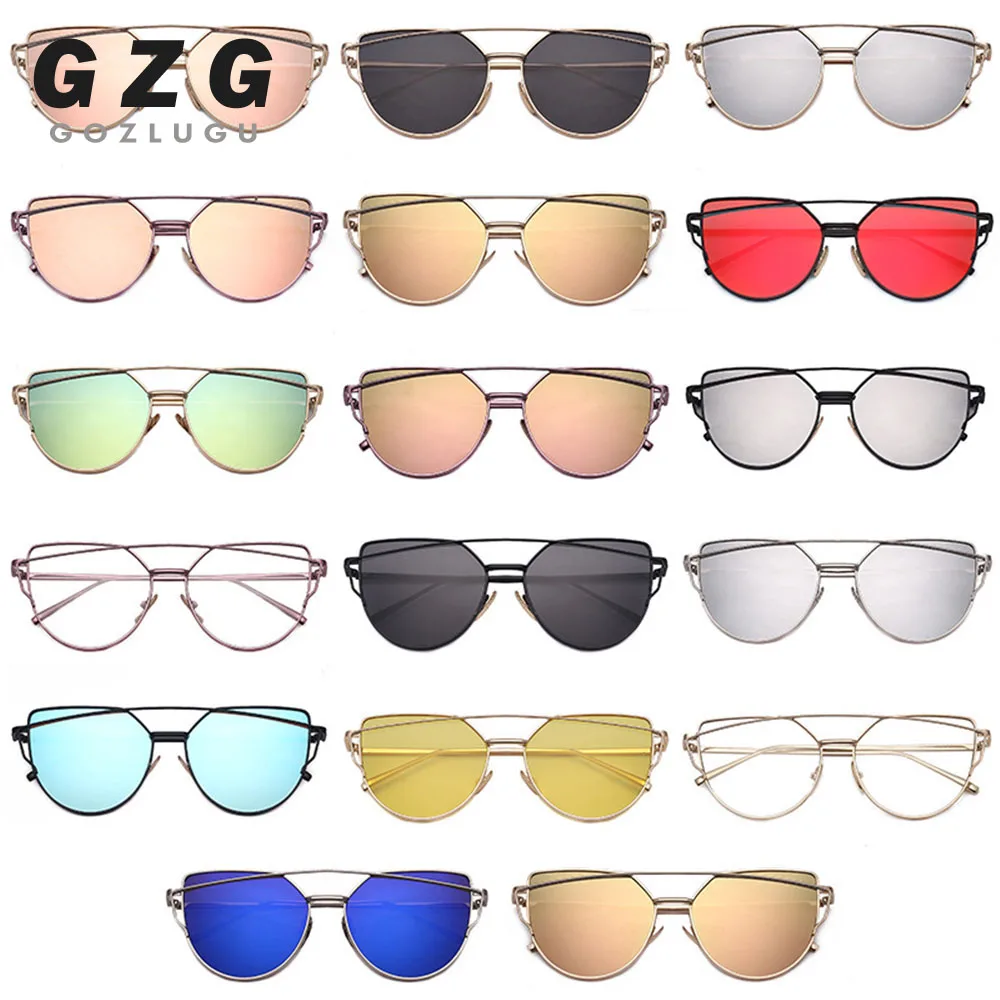 

2019 Fashion Vintage Cat Eye Sunglasses Women Brand Designer Metal Luxury Rose Gold Mirror Sun Glasses Female UV400