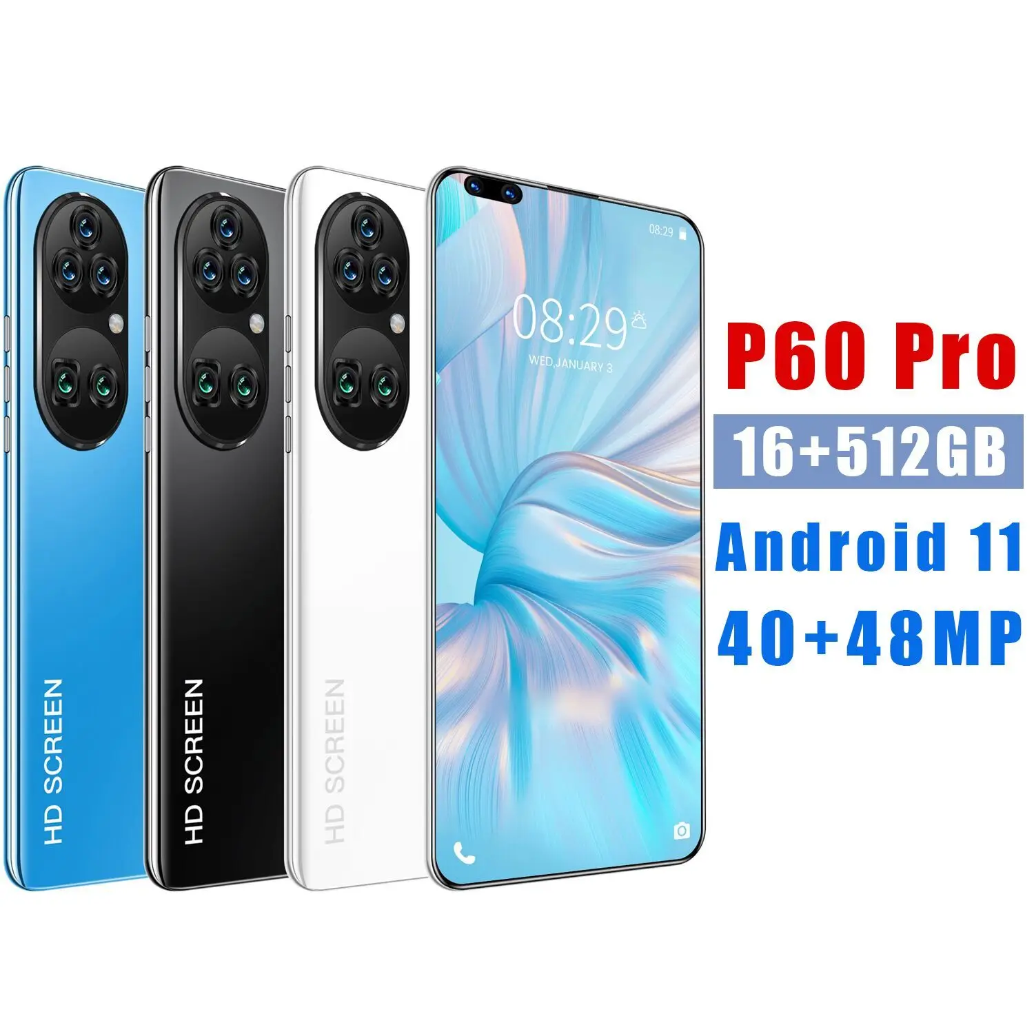 

New Arrival P60 Pro 7.8 Inch 16+512GB 40MP+48MP Smartphone 5G Android 11 5600MAH 10Core MT6889 Dual SIM Micro SD Face Finger ID