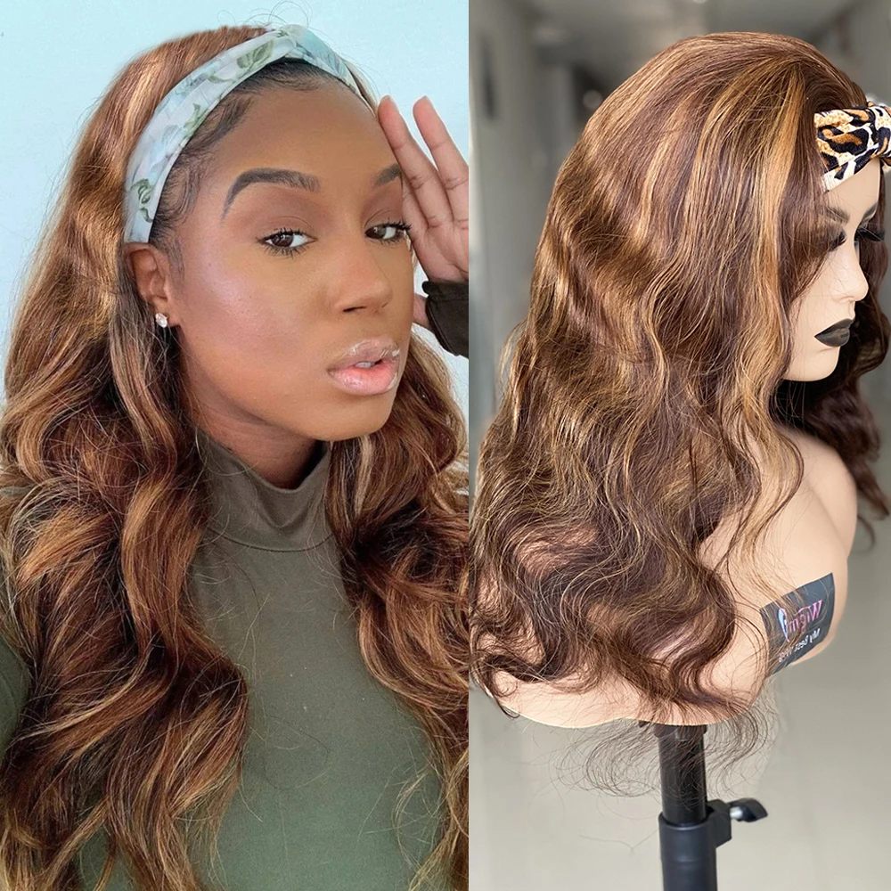 Highlight Body Wave Headband Wig Colored Human Hair Wigs With Headbands Remy Ombre Blonde Brazilian Hair Wigs For Black Women