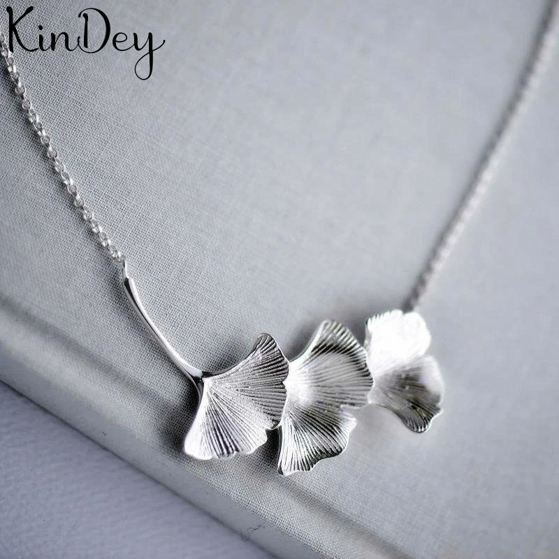 Kindey Boho Silver Color Ginkgo Biloba Leaf Necklaces For Women Girls Gifts Statement Charm Pendant Collar | Украшения и