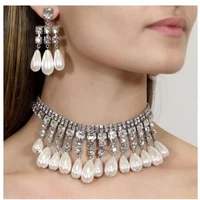 vintage rhinestone multi layer tassel pearls pendant necklace choker jewelry for women crystal clavicle chain collar necklace