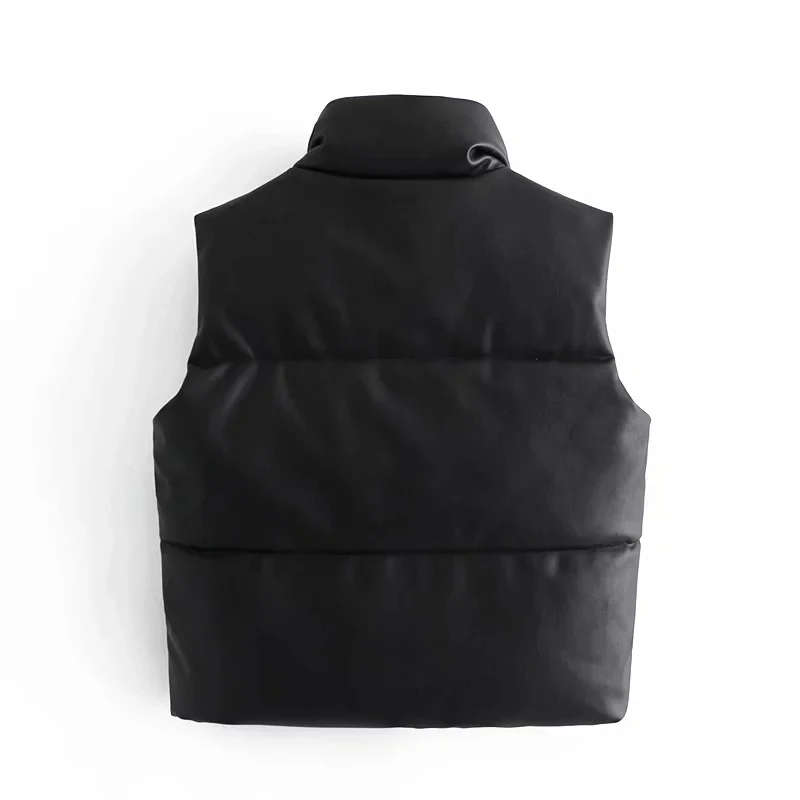 

Winter Women's Parkas PU Jackets Warm Thick Coats Black Mujer Vest Female Solid Outerwear Faux Leather Single Breasted Casual Za