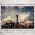 Картина для дома, гостиной, пейзаж с морскими волнами, маяком, причалом, морским закатом, настенные постеры, KA275