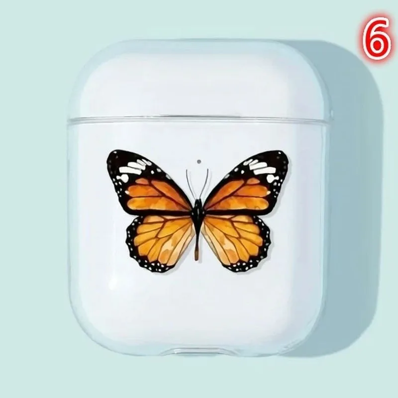 Прозрачный защитный чехол с рисунком бабочки для Airpods Bluetooth гарнитура