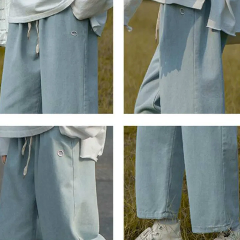 

Men Jeans Harem Denim Solid Embroidery Simple Straight Plus Size 3XL Harajuku Students All-match Drawstring Fashion Leisure New