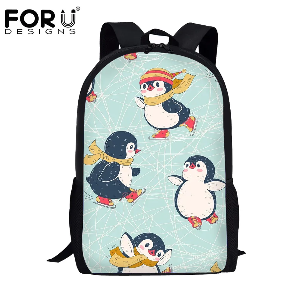 

Брендовый дизайнерский школьный ранец FORUDESIGNS для студентов, милый рюкзак с мультяшным рисунком пингвина, школьный портфель для мальчиков и ...