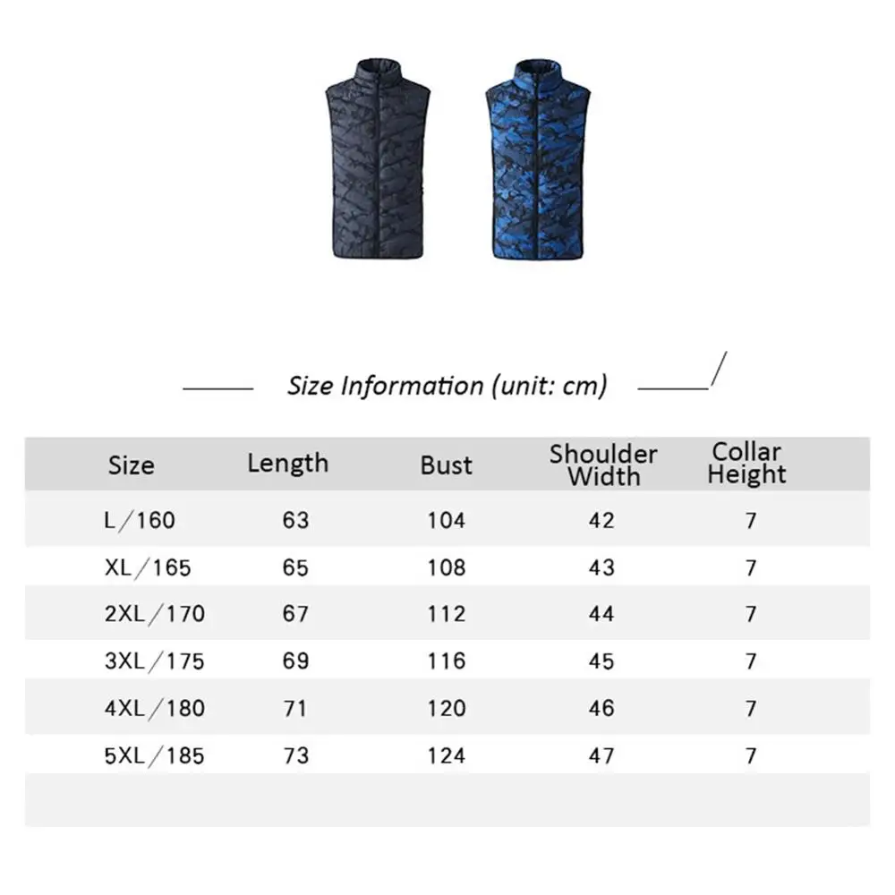 

Men Electric Heated Vest Winter Thermal Warm Heating Vest Camouflage Heated Jacket Fishing Hiking Big Size Waistcoat