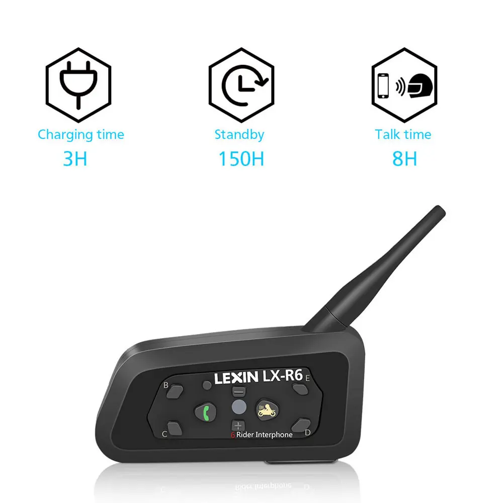 2 ШТ. Lexin R6 Мотоциклетный Bluetooth Шлем Гарнитуры Домофон для 6 всадников BT Беспроводной домофон Интерфон MP3