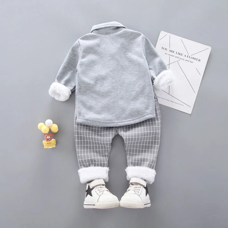

Baby Boys Gentleman Clothing Sets Newborn Baby Winter Plus Velvet Warm Shirt+Pants Casual Tracksuits for Boys Toddler Clothes