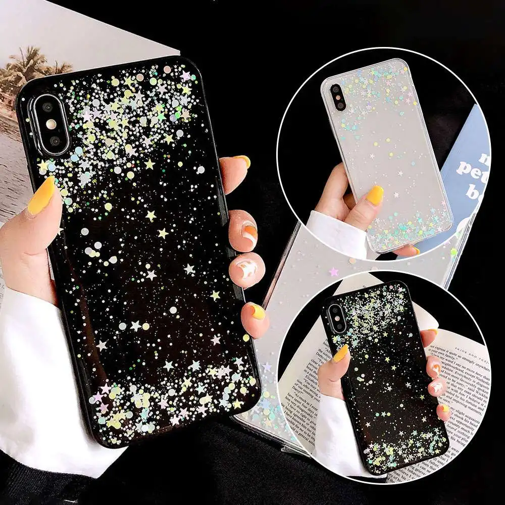 KISSCASE Glitter Stars Case For iPhone X XS MAX 7 8 Plus Clear Silicone TPU Phone Cases XR 6 6S Transparent Cover |