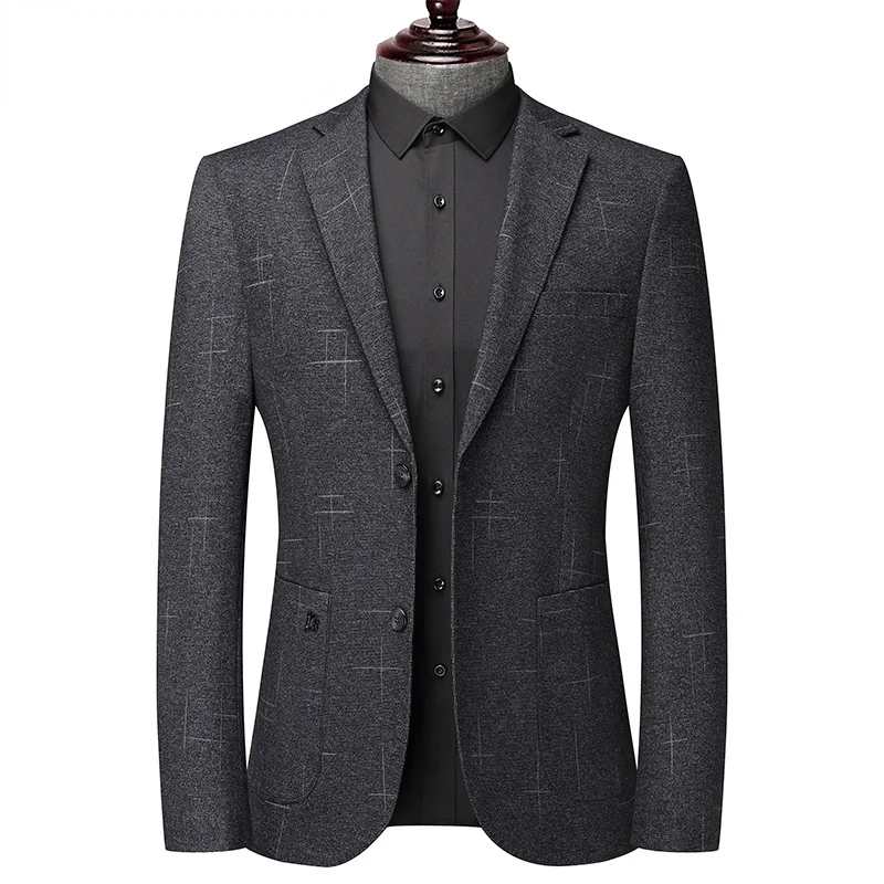 Men Blazer Slim Fit Business Wedding Banquet Formal Wear Thick Stretch Dark Gray Fashion Male Brand Clothing Suit Coat