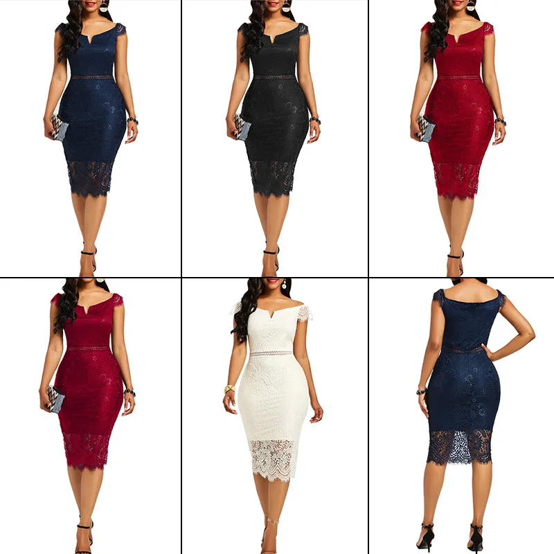 Slash шеи цветочные кружева вечерние платье элегантные Для женщин Bodycon свитер с круглым вырезом, вязаное платье с низким вырезом на спине с открытыми плечами женские офисные платья-карандаш