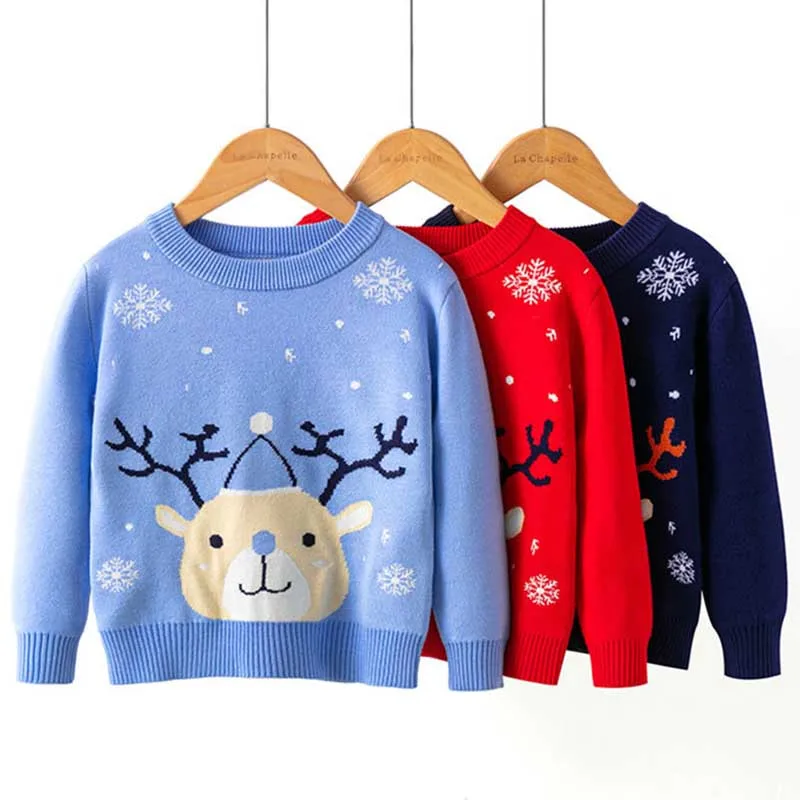 

Christmas Sweater Autumn Winter Baby Boys Girls Knit Clothes Christmas Snowflake Deer Pullover Sweater Kids Children's Coat
