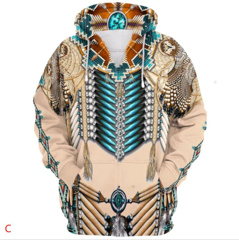 

3D Print Hoodies/sweatshirts Tee Long Sleeve Streetwear Pullover Style New Fashion Native Indian Wolf Hooded Spring Men Women