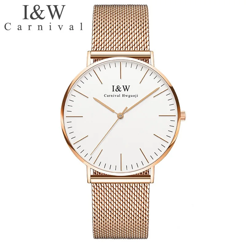 CARNIVAL Brand Women Fashion Watch Ladies Waterproof Rose Gold Silver Ultra Thin Casual Quartz Wristwatch Clock Relogio Feminino