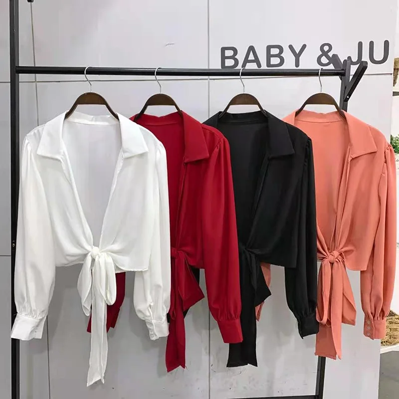 

Leopard Printed Lapel Cardigan Blouses Women Slim Tie Lacing Up Shirts Female Long Sleeve Blusas Cozy Casual Crop Tops Femme