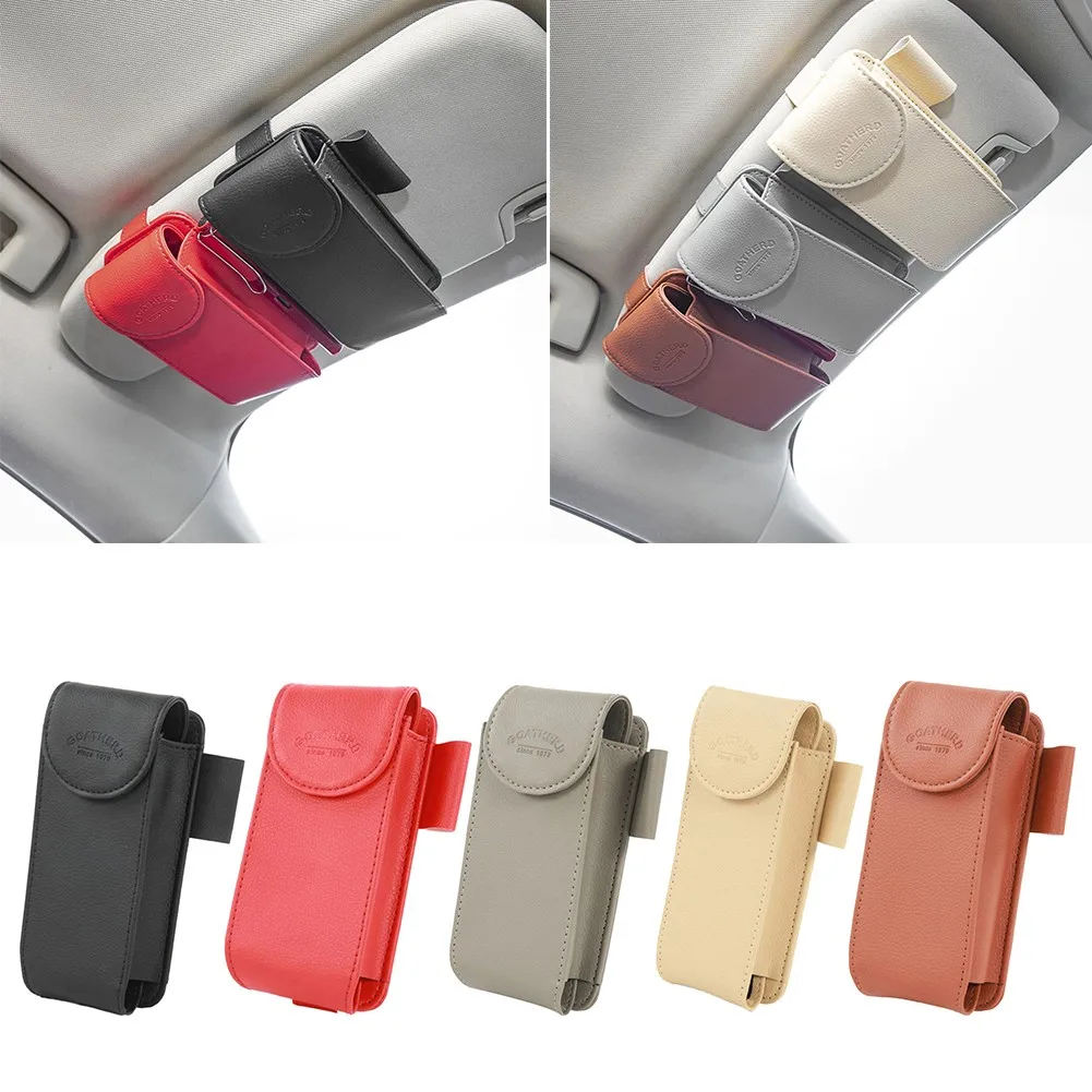 

Car Sunshade Pocket Storage Bag IC Sunglasses Storage Rack Interior Universal Leather Clip-on Car Glasses Case 17x7cm
