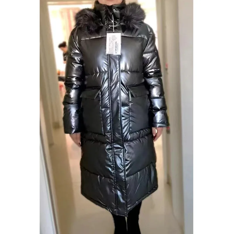 Парка большого размера женская зимняя пуховая куртка серебристого цвета уличная