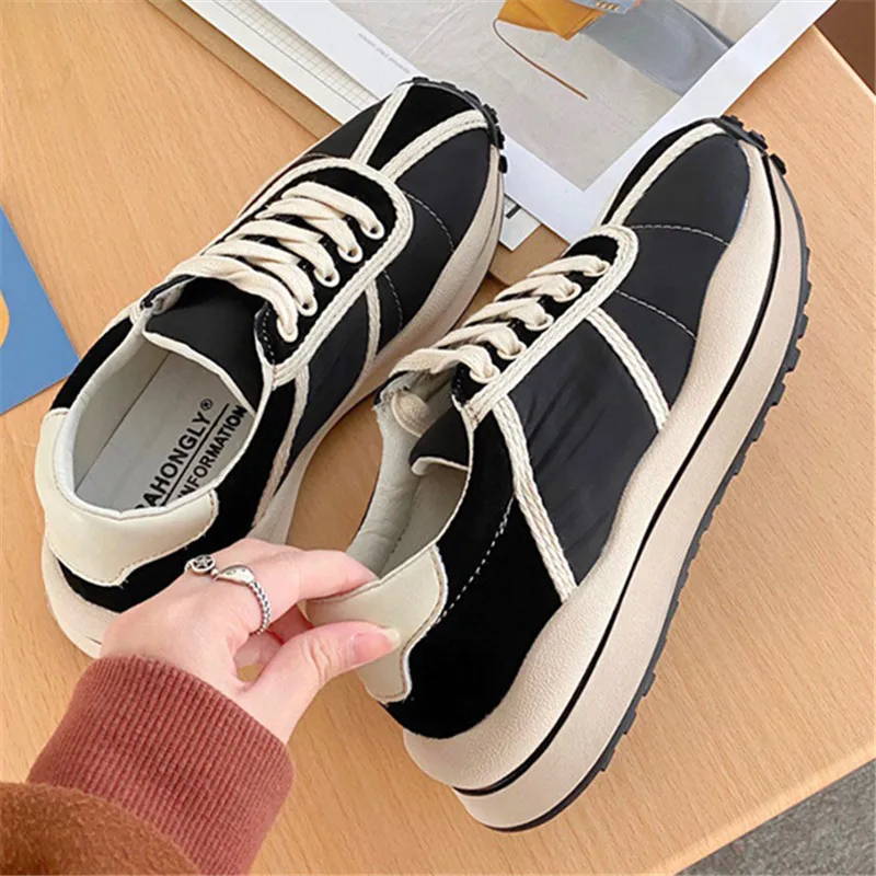 

Platform Fashion Casual Women's Sneakers Black Tenis Baskets Female Canvas Shoes Spring Autumn New Ladies Chunky Running Shoes