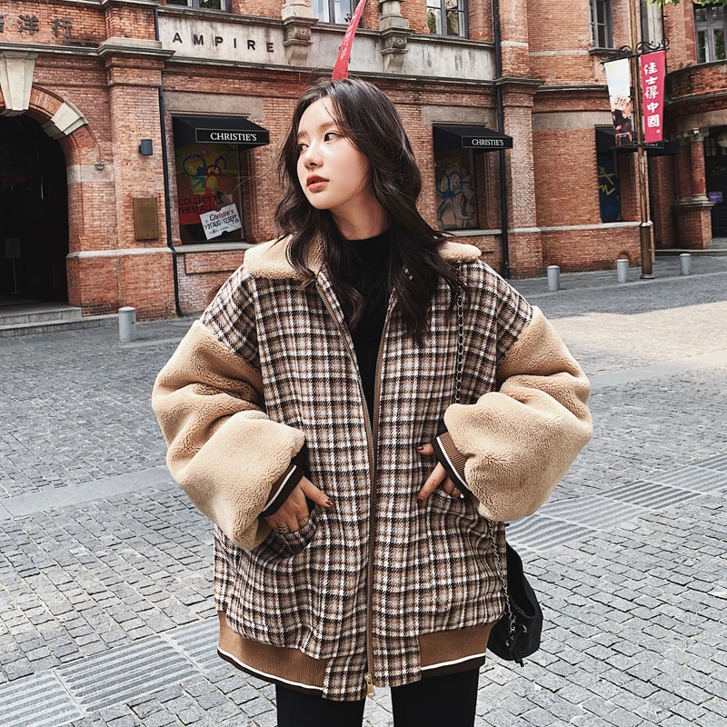 Lambswool Лоскутная утепленная куртка зимняя Осенняя Наплечная рукав с отворотом