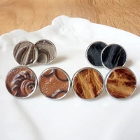 embossed vintage genuine leather button studs earrings for women mother day gift newest jewelry