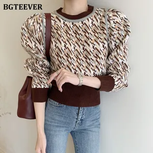 Женский трикотажный свитер BGTEEVER, мягкий теплый Свободный пуловер с длинным рукавом и круглым вырезом, в стиле пэчворк, 2020