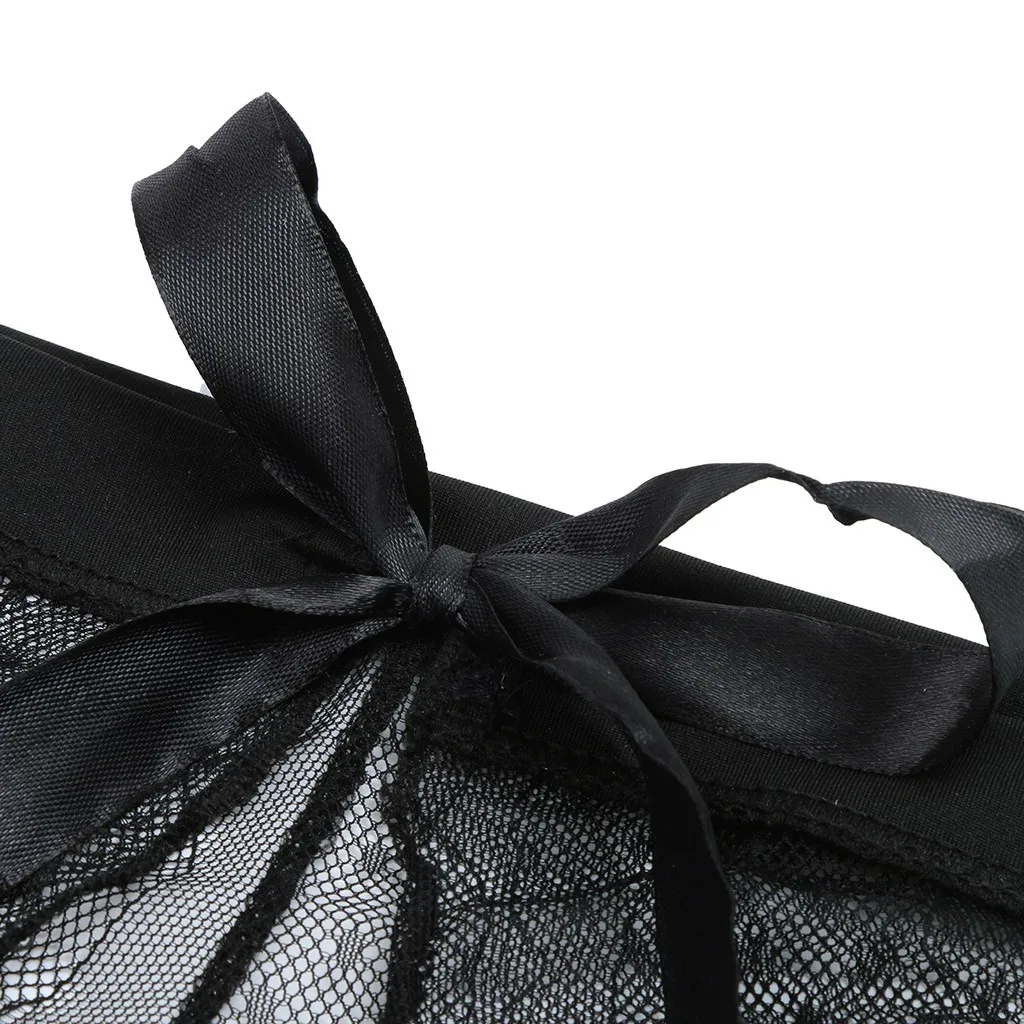 Женские кружевные трусики прозрачные стринги с бантом эротическое нижнее белье