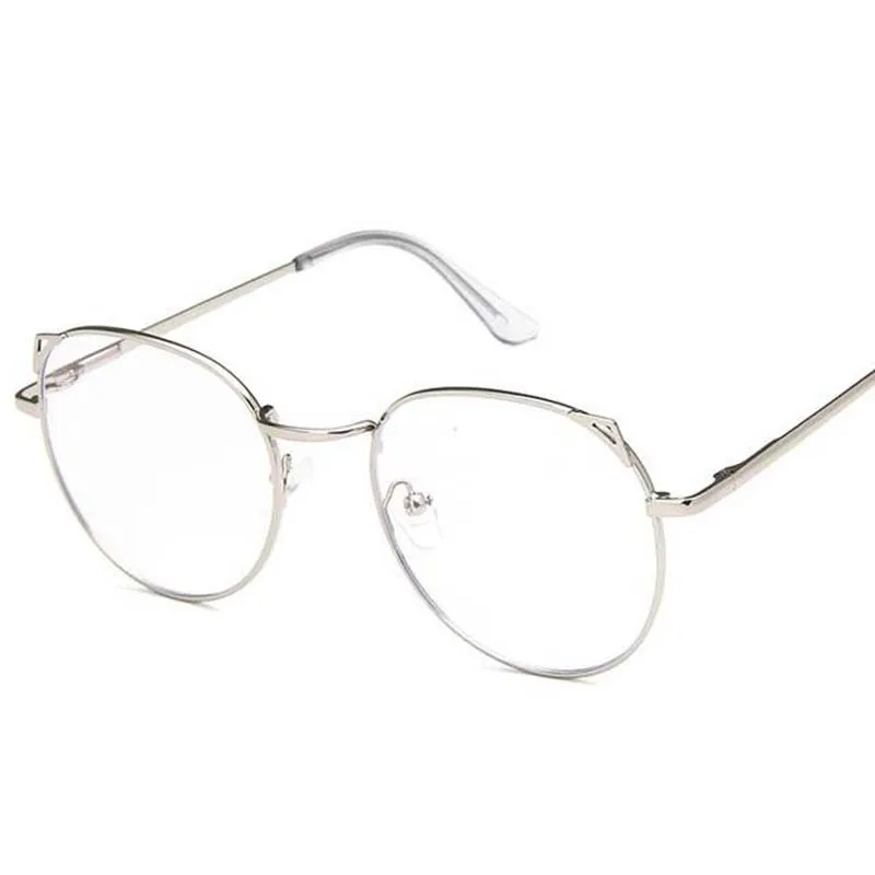 silver frame Металлические кошачьи уши, близорукость, очки для женщин и мужчин, круглые близорукие, прозрачные очки-1-1,5-2-2,5-3-3,5-4-4,5-5-6 - Цвет оправы: silver frame