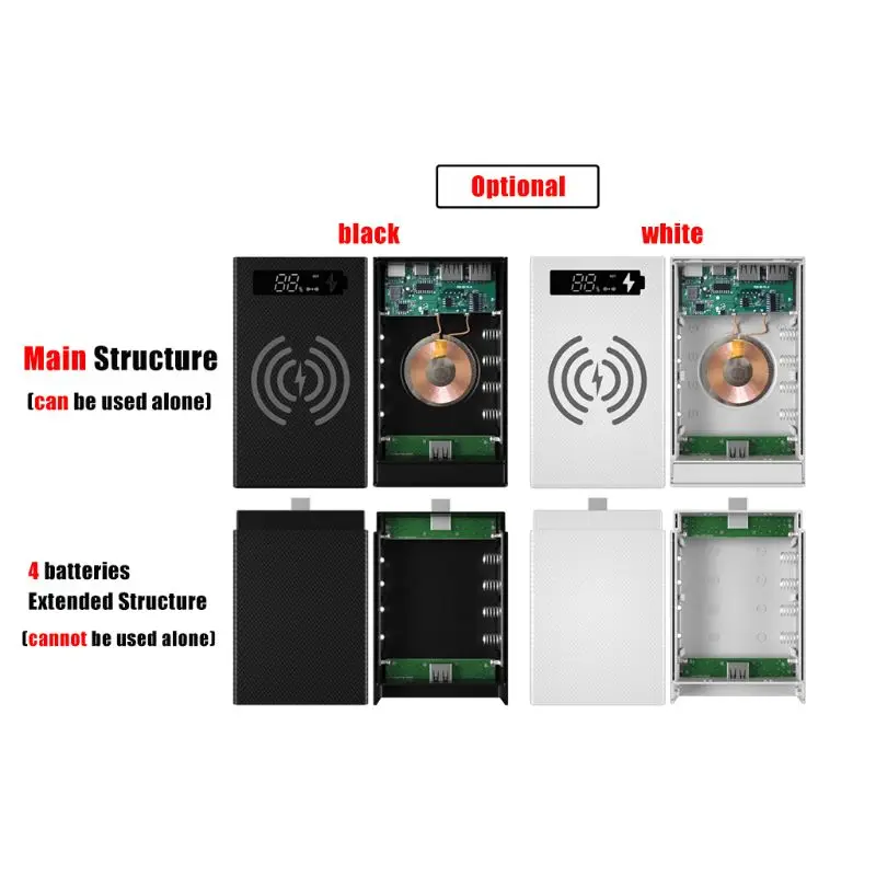 Spliced Combined DIY 18650 Battery Case Wireless Charging Power Bank Shell Portable External Box Powerbank Protector |