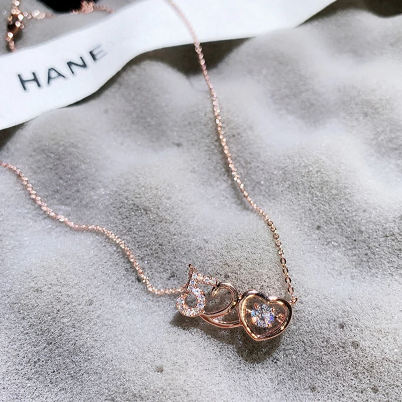 

Vintage Noble 14k Real Gold 520 Heart Chain Necklace for Women Luxury Jewelry Pendant AAA Shiny Zirconia Wedding Accessories Hot