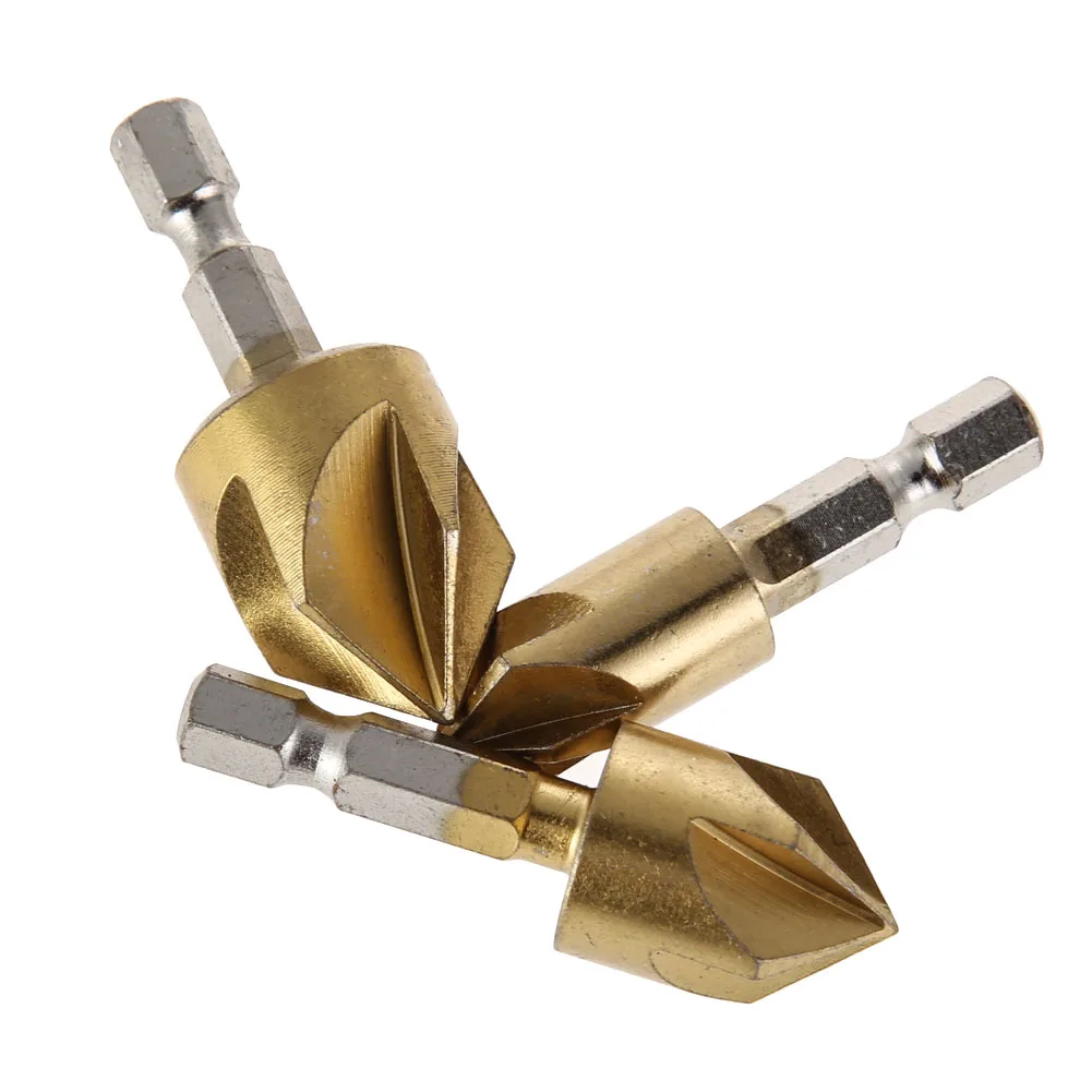 

12mm-19mm 3pcs 5 Flutes Chamfering Countersink Chamfer Drill Bit Hex Shank 90 Degree Chamfering Cutter Chamfer Machine Tool