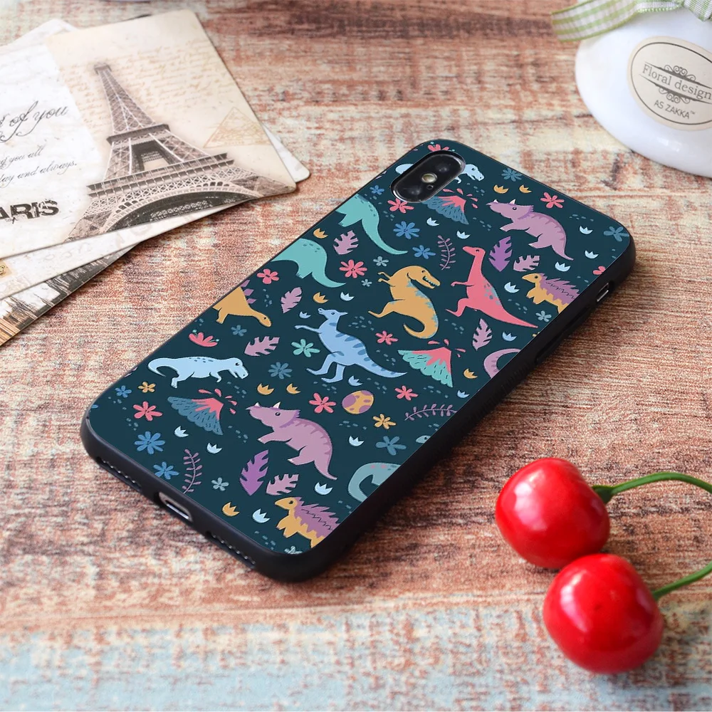 for iphone dinosaur pattern with flowers and volcanoes soft tpu border apple iphone case free global shipping