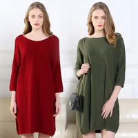 2022 spring autumn new womens oversize knit dress womens loose casual solid color skirt lady o neck long sleeve wool dresses