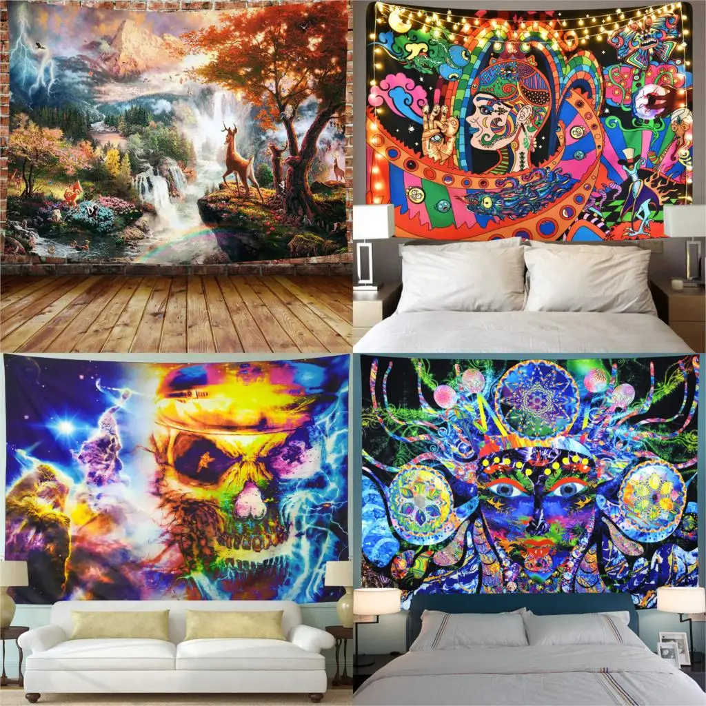 Психоделические гобелен настенный полиэстер в виде индийской мандалы узор
