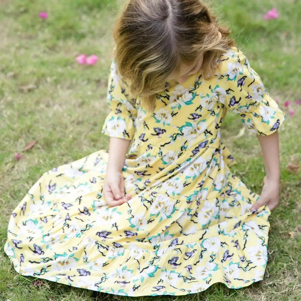 PatPat Stylish Floral Printed Long Sleeve Dress in Yellow for Mom and Me Spring Autumn Print Casual | Мать и ребенок