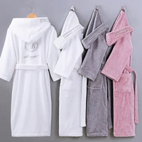 winter thick robe men women toweling terry hooded robe embroidery cotton bathrobe soft ventilation sleeprobe casual warmhomewear