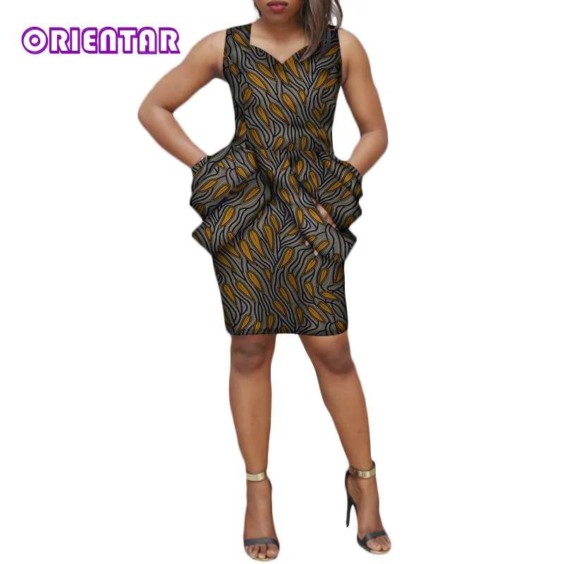 Модное женское платье базин богатый Африканский принт без рукавов Дашики летние