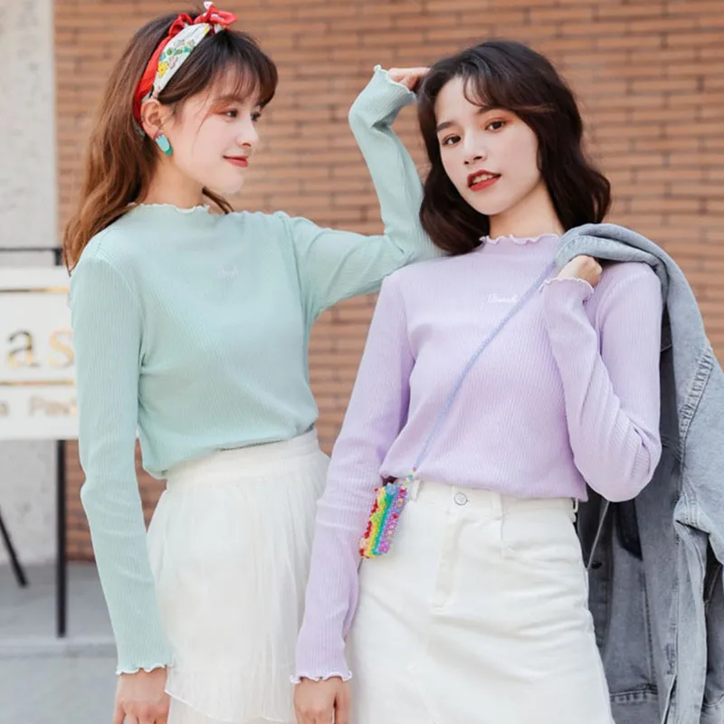 Дикий осенний свитер женский простой теплый длинный рукав милый мультяшный