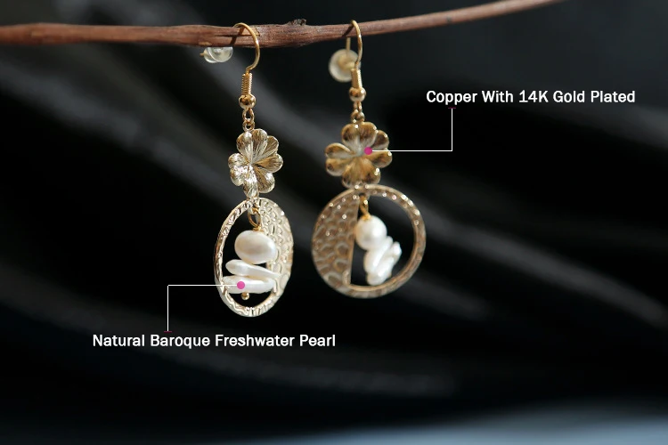 

GREEN PURPLE Natural Baroque Pearl Geometric Round Drop Earrings For Women Flowers Earrings Handmade Charm Fashion Jewelry