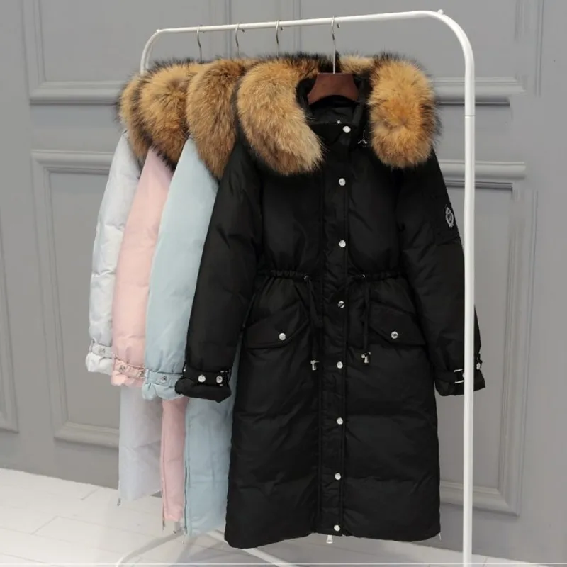Модное женское зимнее пальто утепленная длинная куртка на белом утином пуху